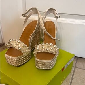 Gianni Bini Pearl Embellished Platform Sandals